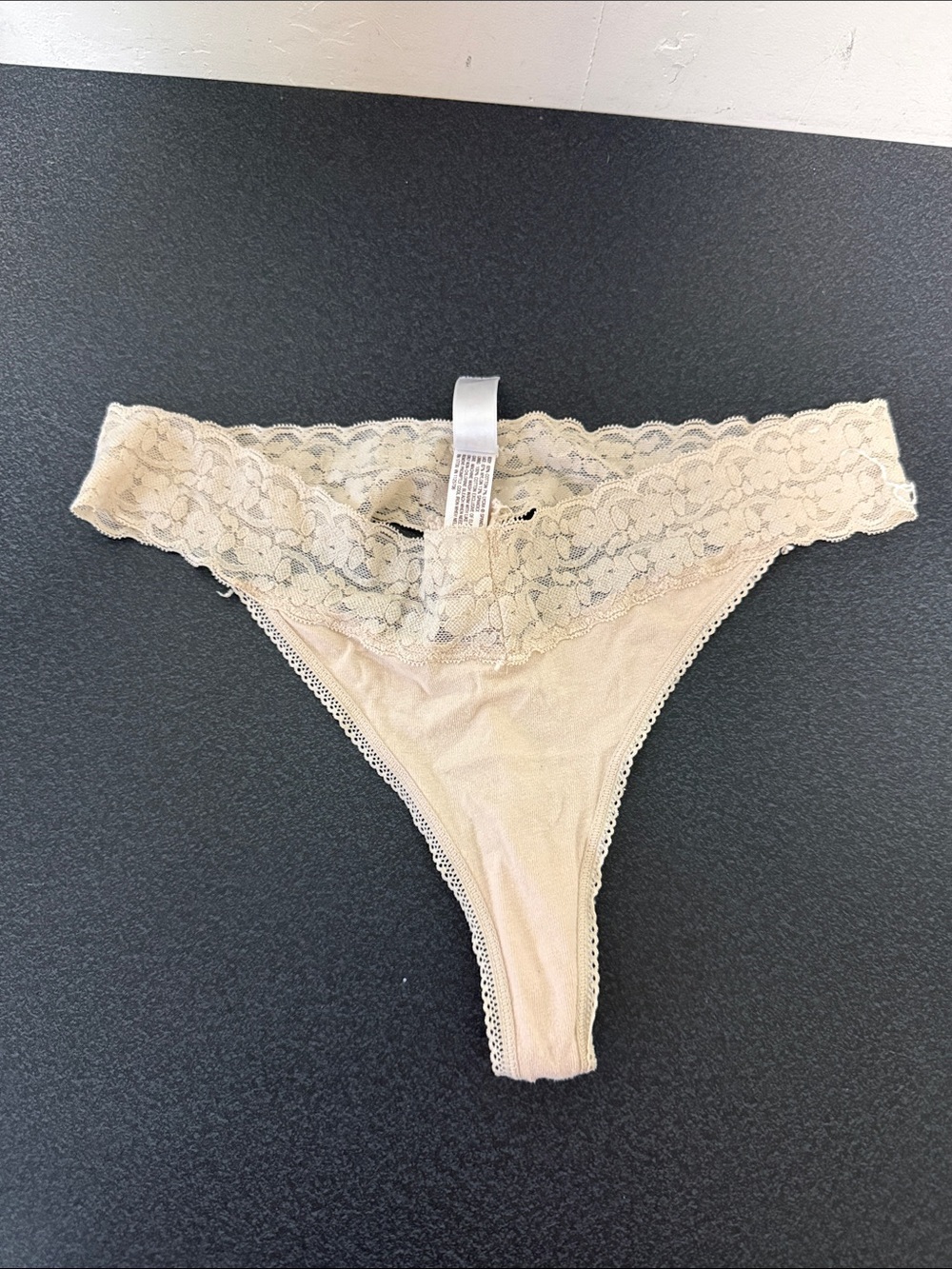 Beige Lace Thong Panty